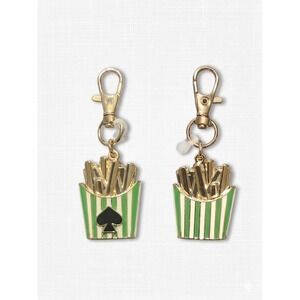 Kate Spade‎ New York French Fry Bag Charm Keychain Green Cream Gold Enamel Logo
